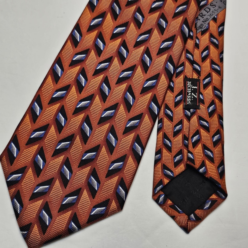 JZ Richards Neck Tie Orange Geometric‎ Geo Handmade All Silk Made In USA